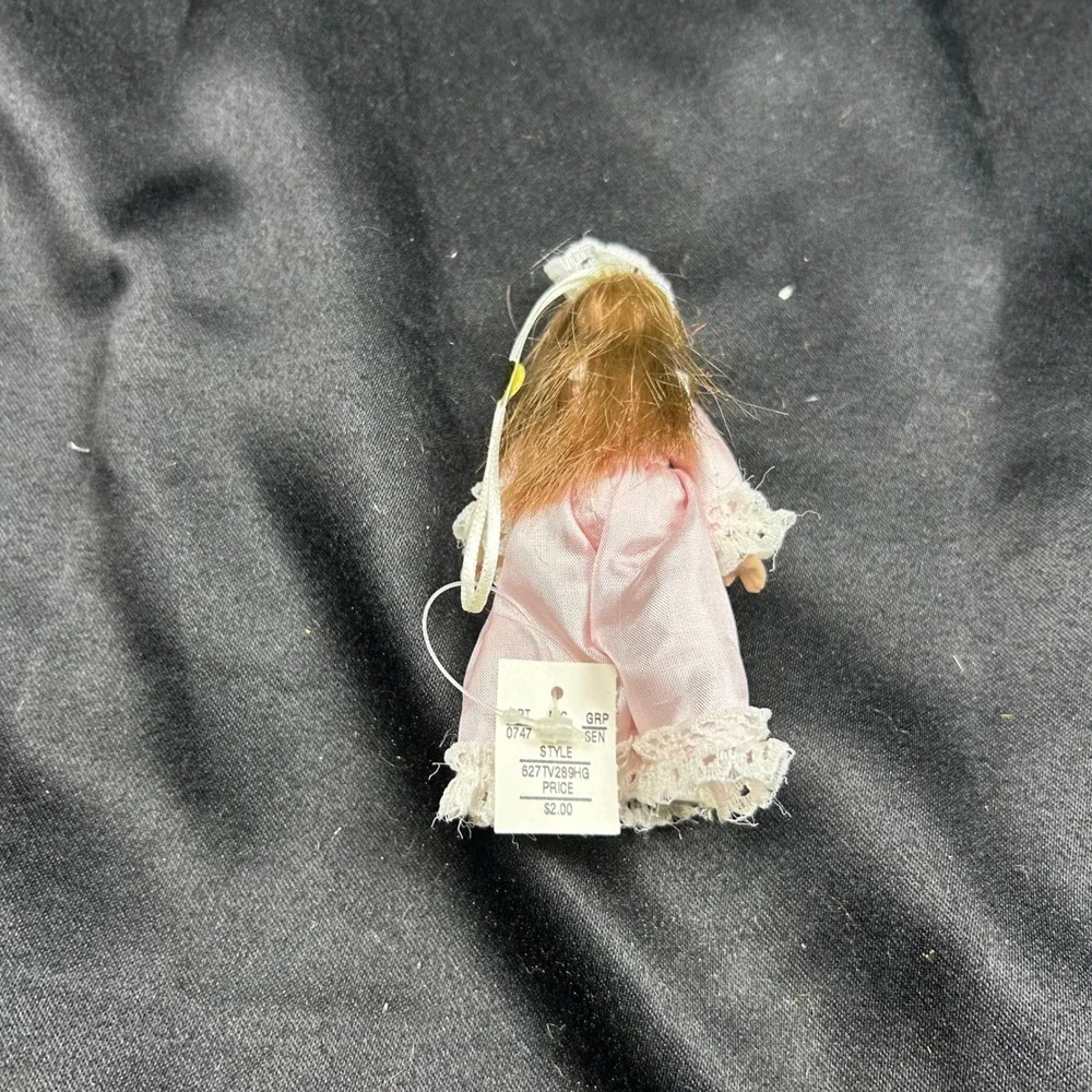 Vintage Miniature Porcelain Doll Ornament Pink Lace Victorian Dress 4 inch